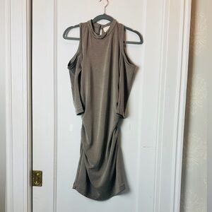 Nicole Miller Taupe Cold Shoulder Dress